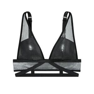 Victoria’s Secret Silver Black Shimmer Foil Plunge Bralette Bra Top Size S Small